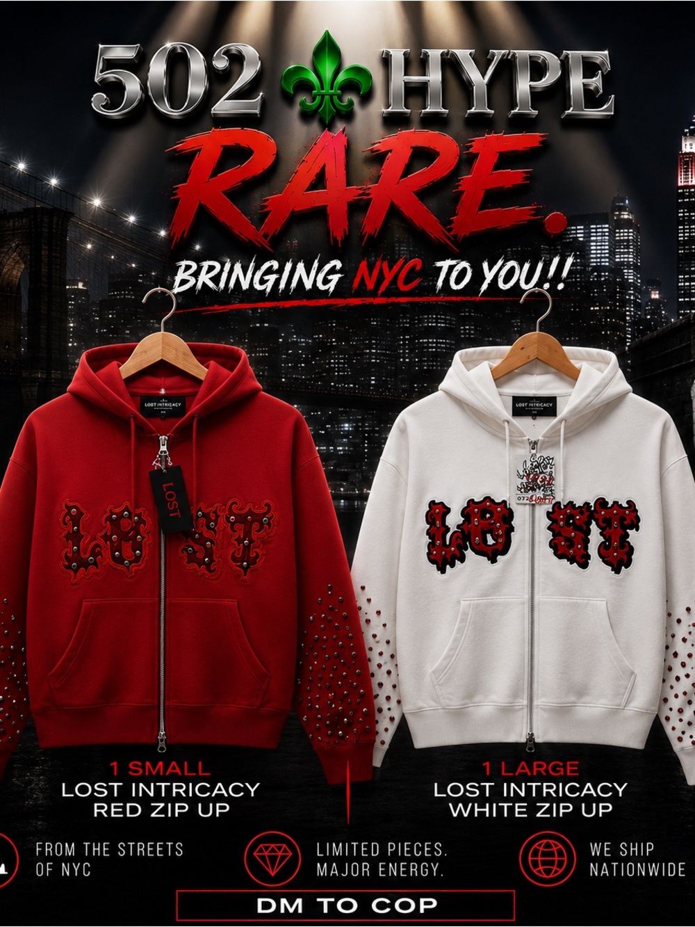 Lost Intricacy Zip-Up Hoodie - Red & White